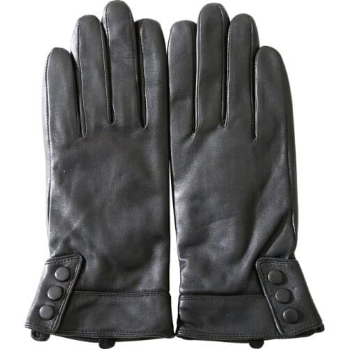 Womens Natural Sheepskin Leather Thicken Warm Glove Female Fashion Genuine Leather Winter Fleece Driving Glove R1355