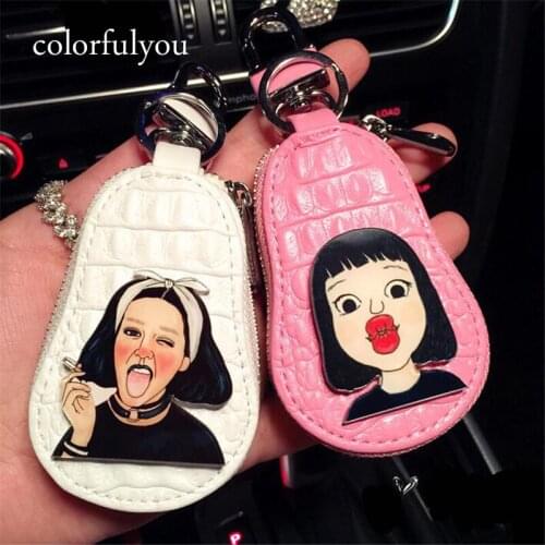 Characters Pattern Car Key Wallet For Women Crocodile Pattern PU Leather Cute Style Car Keychain Bags Covers Zipper 2019 New