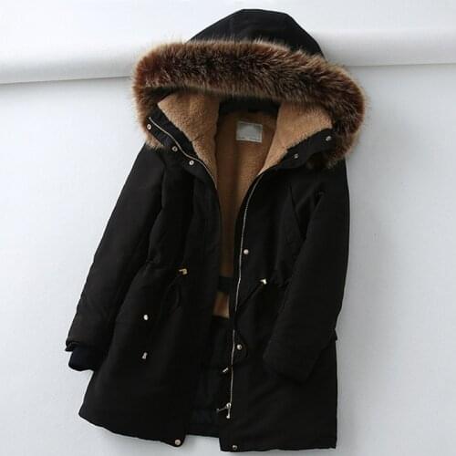 Winter 2020 Big Fur Collar Cotton Down Parka For Women Long Army Green Black Down Jacket Slim Plus Size Warm Coat Female