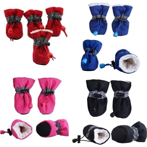 4pcs Pet Dog Winter Shoes Anti-slip Waterproof Rain Snow Boots Thick Warm Footwear For Small Cats Dogs Puppy Dog Socks Booties