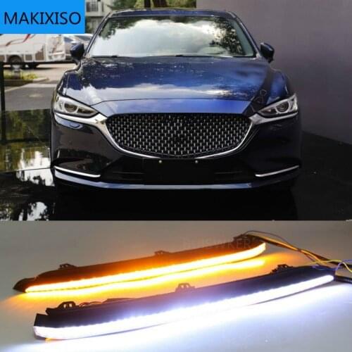 1 Pair Car DRL Lamp LED Daytime Running Light with Yellow Turn Signal fog lamp For Mazda 6 Atenza 2020 2021