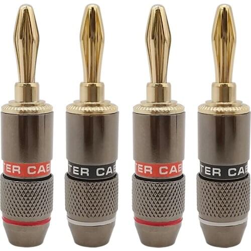 4Pcs/2Pair Banana Plug Gold-Plated Copper Banana Head Screw Solder-free Wire Connector Audio Video Speaker Plug Terminal Adapter