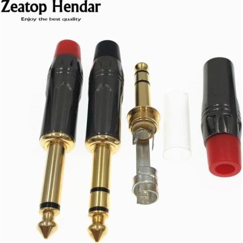 50Pcs 1/4" 6.35 Audio Plug 6.35m 2 Pole Mono / 3 Pole Stereo Gold Plated Male Jack Wire Connector Guitar Microphone Adapter