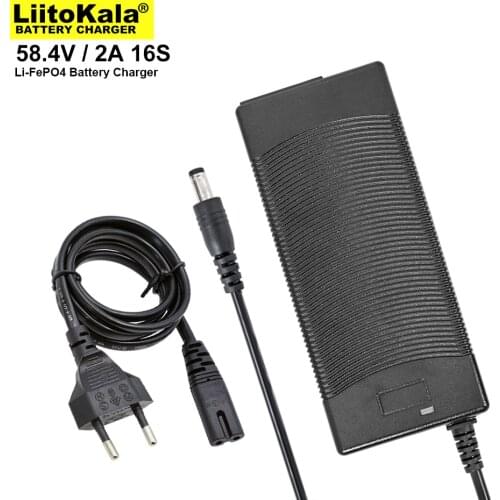 58.4V 2A 16 series 3.2v LiFePO4 battery pack lithium iron phosphate Charger recharging current 2000mAh DC 5.5*2.1mm