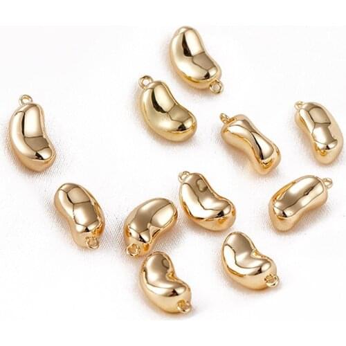 6PCS 14k Gold Plated Faba Bean Shaped Necklace Pendant for Jewelry Findings Components DIY Hand Made Brass Accessories