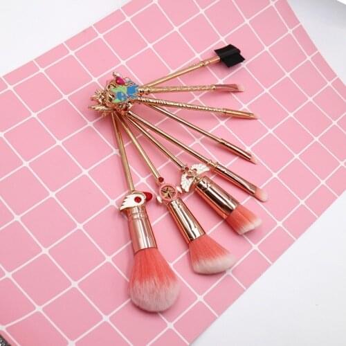 8pcs Fancy Cardcaptor Sakura Cosmetic Brushes Pink Soft Hair Blush Face Cosmetics Powder Brush Rose Gold Handle Make Up Brush
