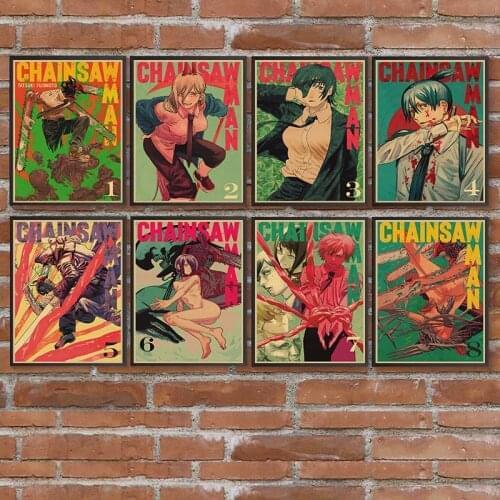Anime Chainsaw Man Kraft Paper Posters Retro Prints High Quality Art Painting For Home Decor living wall art posters