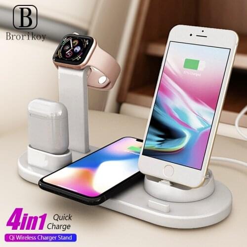 4 in1 Wireless Fast Charger Stand Dock for iPhone 12 11 Pro Xs Max QI Wireless Charging Holder for Apple Watch 6 5 4 3 Airpods