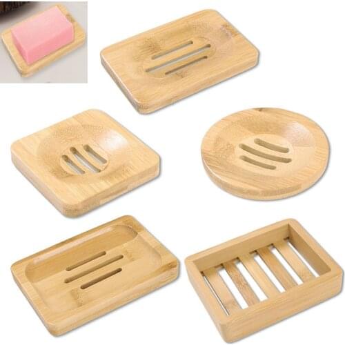 Wooden Soap Box Natural Bamboo Soap Dishes Tray Holder Portable Bathroom Shower Soap Storage Container Rack Drain Plate