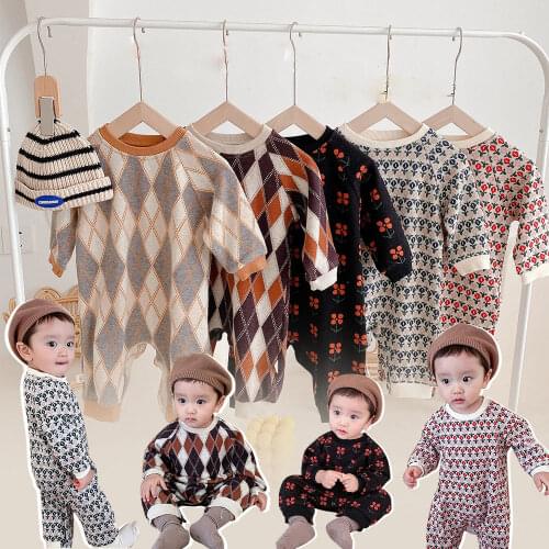Baby Clothes Boys Girls Floral Knitted Rompers Spring Autumn Long Sleeve Newborn Romper Sweater Infant Kids Soft Jumpsuit 0-2Y