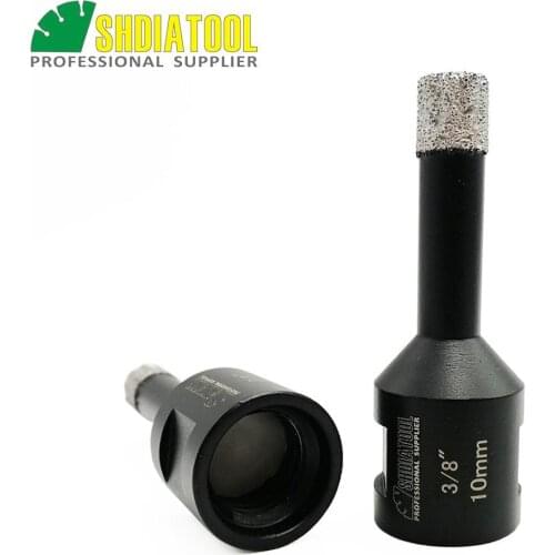SHDIATOOL 2pcs 3/8" Vacuum Brazed Diamond Dry Drilling core Bits with 5/8-11 connection Dia 10mm Porcelain Tile Marble Hole saw