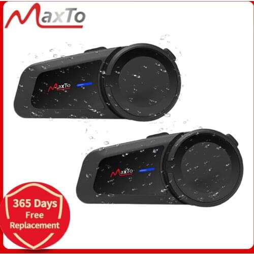 Maxto Waterproof 6 Riders 1000M Motorcycle Bluetooth 5.0 Helmet FM MP3 Casco Intercom Universal Pairing Function Headset M2