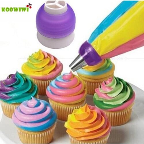 Icing Piping Bag Nozzle Converter Tri-color Cream Coupler Cake Decorating Tools For Cupcake Fondant Cookie 3 Hole 3 Color H0001