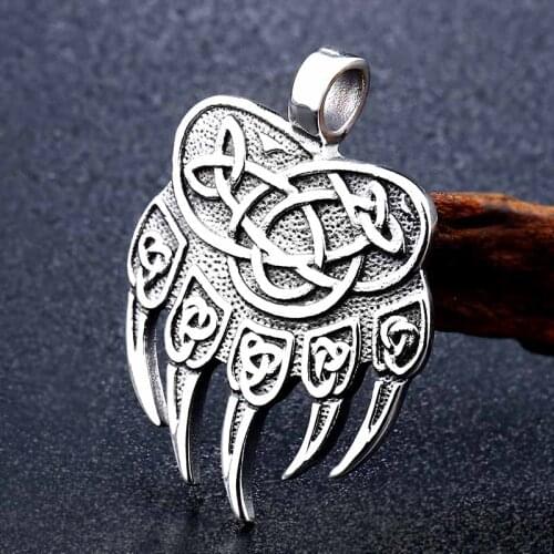 Exquisite Amulet Viking God Symbol pendant stainless steel Warding Veles Bear Paw with lucky knot chain Necklace Jewelry