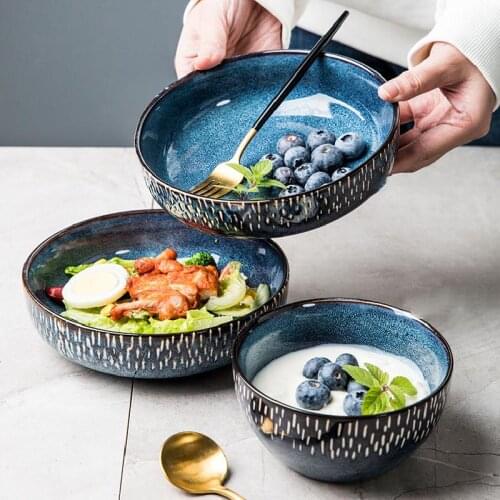 Nordic Personality Ceramic Bowl Creative Blue Rice Bowl Kiln Glazed Tableware Household Small Bowl Small Soup Bowl Noodle Bowl