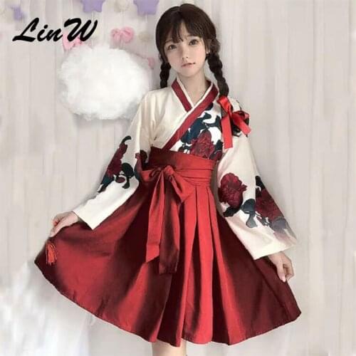 Japanese Style Camellia Love Girl Retr Orientalo Kimono Improved Set High Quality Trend Loose Clothes Asian Fashion Women Dress