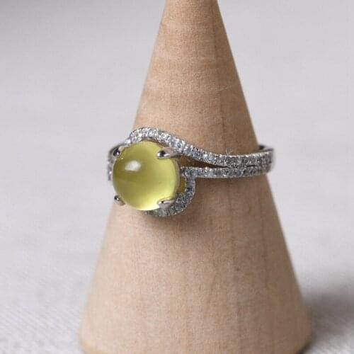 FNJ 925 Silver Ring for Women Jewelry 100% Original Pure S925 Sterling Silver Rings Natural Prehnite Stone