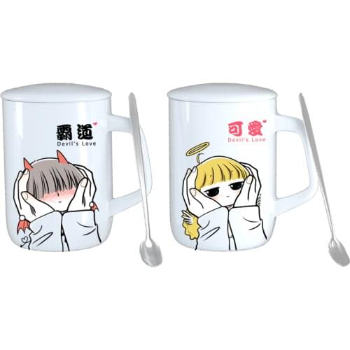 Devils Love Original Design Mug Mark Cup Creative Personality Trend Couple Ceramic Water Cup With Lid 300ML Spoon Coffee Cup
