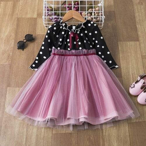 Sweet Princess Long-Sleeved Baby Girls Polka Dot Fluffy Gauze Christmas Cinderella Birthday Party Cosplay Wedding Clothes