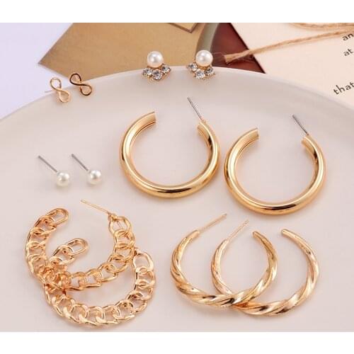 Fashion Hoop Earrings Set for Women Geometric Statement Vintage Punk Gold Metal Circle Stud Earrings Brincos Jewelry Wholesale