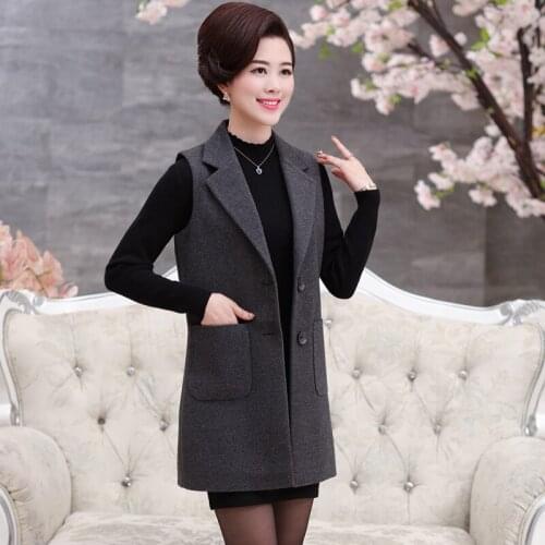 Middle-aged and old fashion new womens spring and autumn loaded long vest vest large size mother loaded woolen jacket jacket