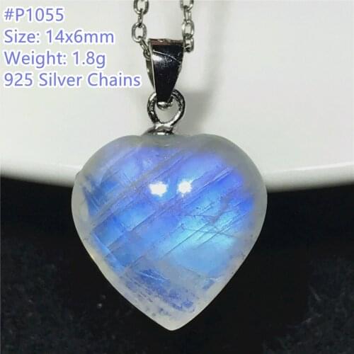 Natural Heart Moonstone Crystal Pendant Necklace Jewelry For Women Man Love Gift Blue Light Stone Beads 925 Silver Chains AAAAA