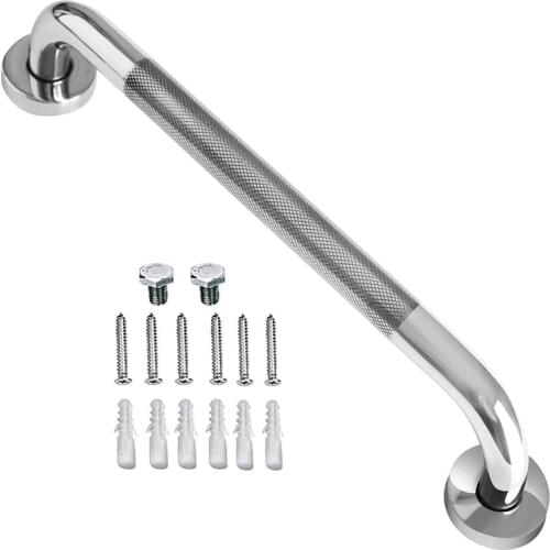 New 16 Inch Anti Slip Shower Grab Bar Handle, Chrome Finish Stainless Steel Bathroom Grab Bar, Knurled Bathroom Balance Bar