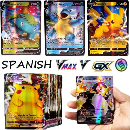 Newest Pokemon V Vmax GX Shiny Card Spanish Version Game Tag Team Fighting Ordering Series Child Christmas Gift