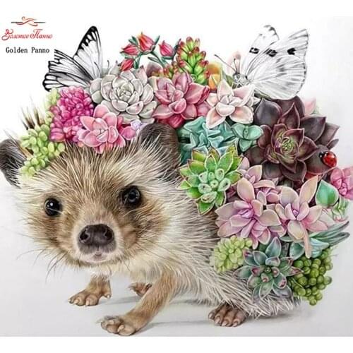 Full squared diamond painting Flower Diamond embroidery Cute hedgehog hand mosaic cross stitch home decoration butterfly