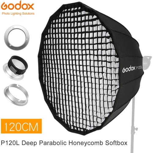 Godox Portable P120L 120CM Deep Parabolic Honeycomb Grid Softbox Bowens Mount Studio Flash Reflector Photo Studio Softbox