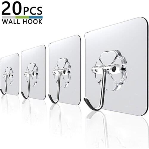 20Pcs 6x6cm Transparent Strong Self Adhesive Door Wall Hangers Hooks Suction Heavy Load Rack Cup Sucker for Kitchen Bathroom