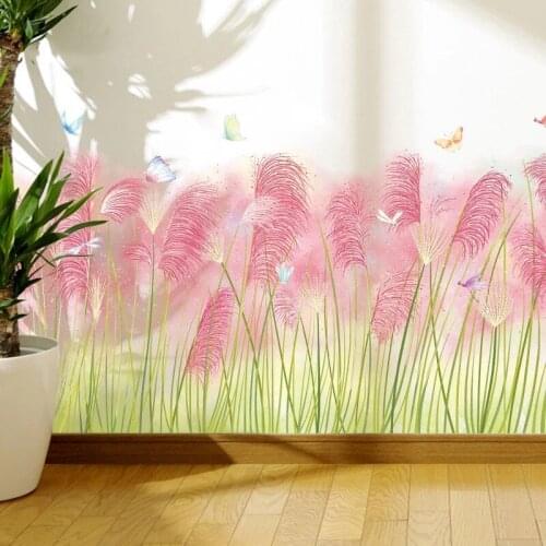 PVC Pink Grass Wall Stickers Creative Home Decor Living Room Bedroom Skirting Wall Decoration Self Adhesive Room Decor Sticker