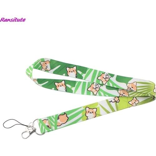 Ransitute R1438 Cute Dog Corgi Neck Strap Lanyards ID Badge Card Holder Keychain Phone Gym Strap Webbing Necklace Gift