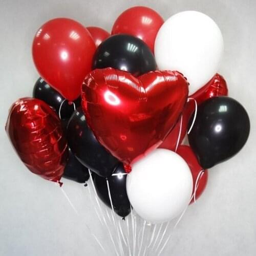 Romantic Red Black Latex Balloon Mixed 18inch Heart Foil Balloon Valentines Day Birthday Party Decor Wedding Anniversary Ballon