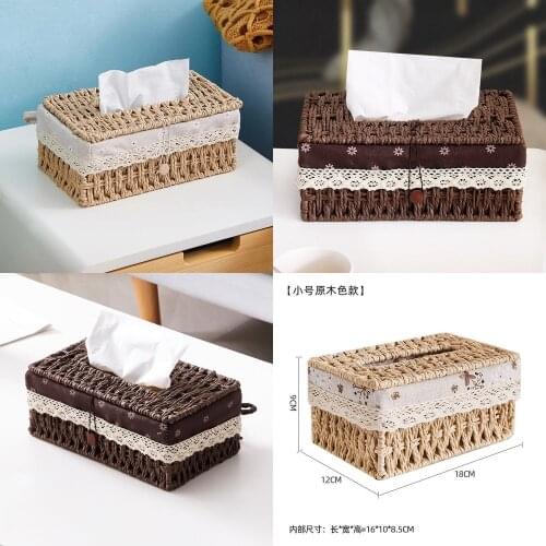 Rattan Tissue Box Paper Storage Case Vintage Napkin Container Holder Case Clutter Storage Cover Living Room Desk Decoration