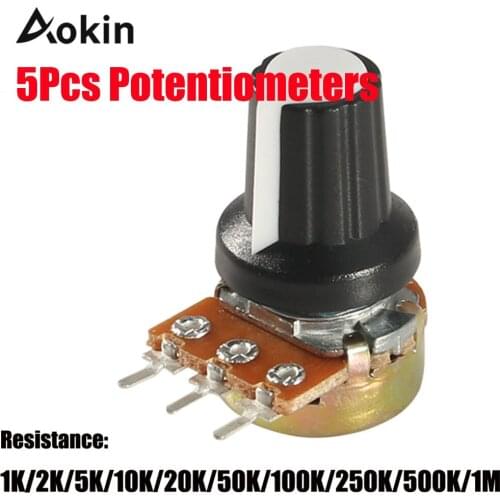 5Pcs 10k Potentiometer knob 1K 100K 5K 50K OHM WH148 Shaft with Nut 3 Terminal Linear Taper Rotary B10K for Arduino diy kit