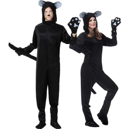 Family Animal Cosplay Set Black Cat Bear Panda Cosplay Unisex Adult Kid Jumpsuit Parent-Child Outfit Halloween Cosplay Costumes