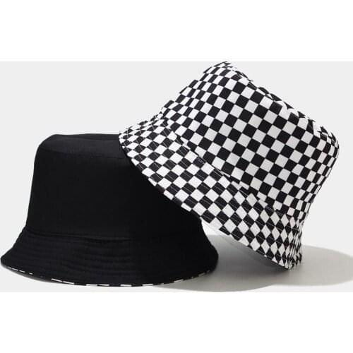 2021 Black White Bucket Hat Flat Fishing Hat Hip-Hop Plaid Cap Hats Autumn Grid Fashion Design Fisherman Hat