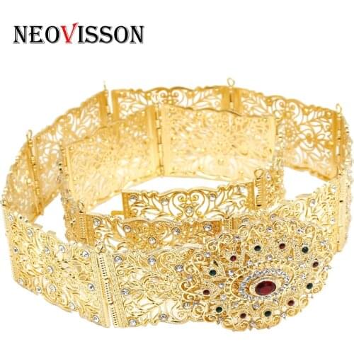 NEOVISSON Gold Color Algeria Women Caftan Belt Full Rhinestone Metal Buckle Wholesale