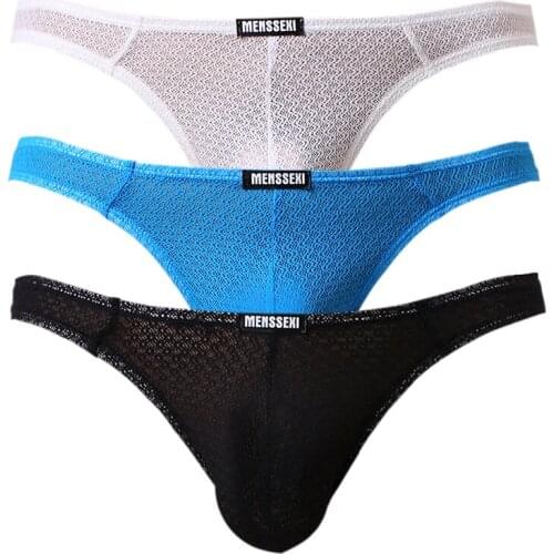 3Pcs/Lot Mens Breathable Mesh Thongs Underwear Low Rise Gay Sexy Men Underwear Sissy Panties Mens Bikini Briefs T-Back G Strings
