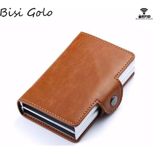 BISI GORO 2020 Smart Wallet RFID Protector Credit Card Case Business Aluminum Double Boxes High Quality PU Leather ID Purse