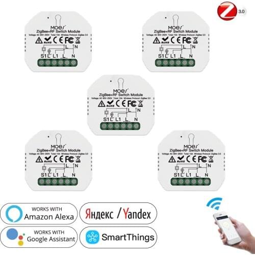 Tuya ZigBee 3.0 Smart Light Switch LED Relay Module 10A Timer Zigbee+RF Smart Life APP Support 2 Way Work With Alexa Google Home