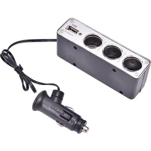 Universal 3 Way Multi Socket Car Cigarette Lighter Splitter USB Plug Charger DC 12V/24V Adapter with USB Port 11.5x 4.55x3.5cm