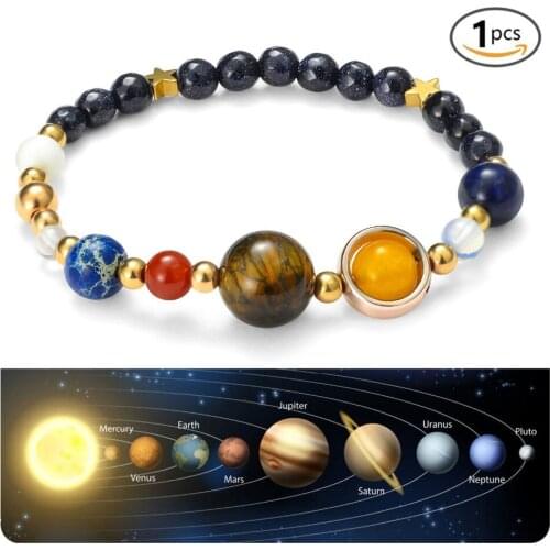 Universe Galaxy the Eight Planets in Solar System Guardian Star Bracelet Women Man Natural Stone Beads Stretch Bangle Gift