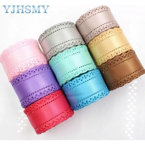YJHSMY D-17703-1040,10 yards, hot sale 30mm hollow Flowers solid satin ribbon, DIY handmade materials,Clothing accessories
