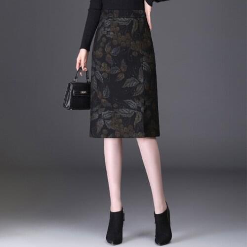 Women Vintage Print High Waist Slim Knee-length Pencil Skirt 2021 Summer Office Lady Elegant Plus Size Mom Bodycon Skirts 0185