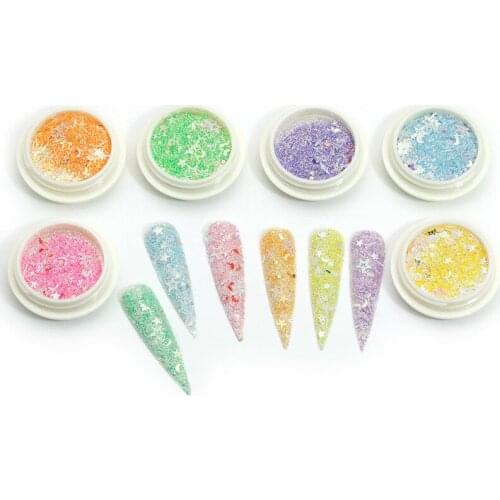 1Pc Pink Holographic Glitter Mixed Powder Sequins Moon Star Strip Pattern Glitter Flakes For Nail Art Decoration Mermaid Glitter