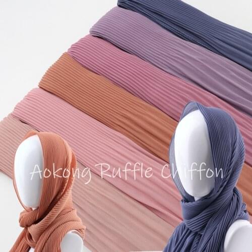 10pcs/Lot Women Solid Plain Pleated Wraps Long Islam Shawls Muslim Crinkle Ruffle Chiffon Scarves Hijabs