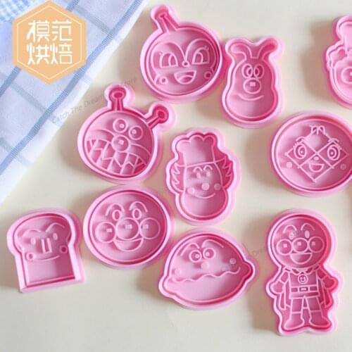 11pcs/set Anpanman Cookie Cutter 3d Pressing Type Baking Tool Home Baking Cookie Mold Cartoon Anime Cookie Mold Kitchen Supplies
