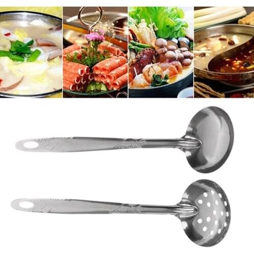 2Pcs Stainless Steel Large Soup Spoon Ladle Skimmer Colander Filter Kitchen Tool jul28